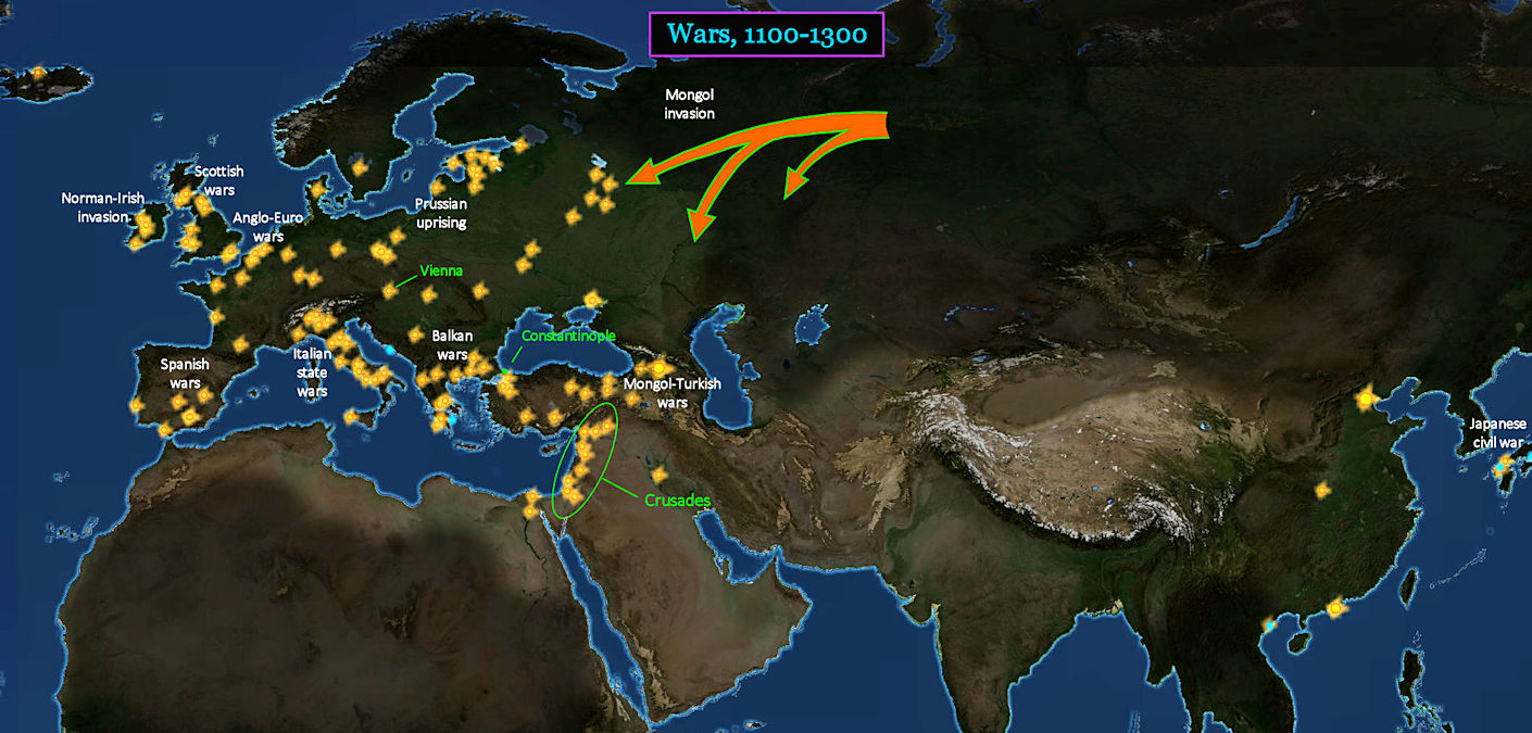 Wars and battles, 1100-1300 map